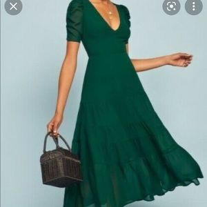 Reformation emerald green cosa short sleeve dress size 4